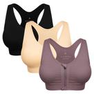 Sutiã esportivo feminino com zíper frontal, sutiã pós-cirúrgico sem fio, zíper frontal, sutiãs esportivos cirúrgicos, sutiãs esportivos de ioga, corrida e fitness, pacote com 3 unidades (grandes, 3 unidades (preto+carne+roxo claro)) Sutiã esportivo feminino com zíper frontal, sutiã pós-cirúrgico sem fio, zíper frontal, sutiãs esportivos cirúrgicos, sutiãs esportivos de ioga, corrida e fitness, pacote com 3 unidades (grandes, 3 unidades (preto+carne+roxo claro))