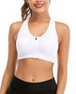 Sutiã esportivo FLORATA com zíper frontal, sem fio, acolchoado após a cirurgia, branco