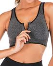 Sutiã esportivo FLORATA com zíper frontal, sem fio, acolchoado, cinza, feminino