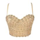 Sutiã feminino de malha de renda com strass e diamante, blusa curta