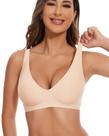 Sutiãs sem fio Deep V para mulheres, amanteigados, macios, bege, tamanho M