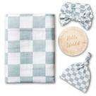 Swaddle Set Miaoberry 100% orgânico, musselina, sálvia, verde, xadrez