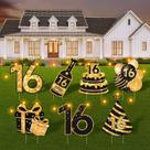 Sweet 16 Yard Signs ComboJoy, 7 unidades de luzes LED douradas