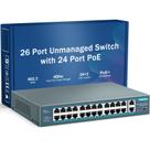 Switch PoE Yuanley 26 Portas 400W - 24 PoE+ e 2 Uplinks Gigabit