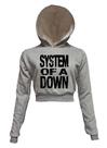 System of a Down - Cropped Moletom Cinza Mescla Com Capuz