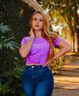 T-shirt 100% algodão, roxa, tam.: P, M e GG