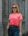 T-shirt algoldão, laranja neon, tam. P, M, G e GG,
