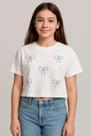 T- Shirt Bordado de Pedrinhas Laço Meia Malha Minty