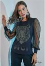 T-shirt com manga de tule poá
