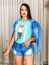 T-shirt de Luxo Azul Claro Estampada