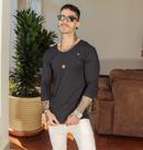 T-shirt details 3/4 preta