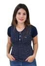 T-Shirt Feminina Básica Azul com Poá Branco T-Shirt Feminina Básica Azul com Poá Branco