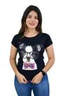 T-Shirt Feminina Cachorro com Óculos de brilho e Gravata Preta