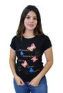 T-Shirt Feminina Dream, Beautiful, Peace, Love, Hope com Brilho Preta