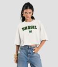 T- Shirt Feminina em Meia Malha Brasil Dianna Bege