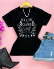 T-shirt Feminina Estampa de Borboleta Blusa Feminina Preta Camiseta de Moda Blogueira Tendencia Para o Dia a Dia Moda Verão