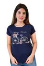 T-Shirt Feminina Flower Market Bicicleta com Brilho Azul