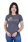 T-Shirt Feminina Listrada Preto e Branca Amor Com Coração de Brilho Dourado Malha Super Confortável
