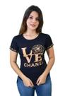 T-Shirt Feminina Love com flor e Pedras de Brilho e manga de punho Preta T-Shirt Feminina Love com flor e Pedras de Brilho e manga de punho Preta