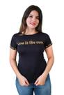 T-Shirt Feminina Love Is The Cure com Pedras de Brilho Preta