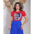 T-shirt feminina luxo Plus size com aplicação 100% algodão