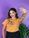 T-shirt Feminina Malha 100% Algodão Caramelo Rosas