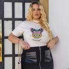 T-Shirt Feminina Plus Size Casual Blusinha Estampa De Borboleta Gola Alta Manga Curta De Algodão