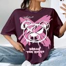 T-shirt Oversized Feminina Estampada Desenho Urso Escrita Frase Break The Rules Estilo Rua Streetwe