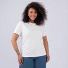 T-shirt plus size aplicação gola algodão fem