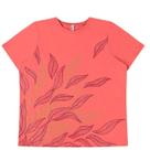 T-shirt Plus Size com Estampa Folhagens - Cereja Rosa