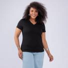 T-shirt plus size gola v algodão fem