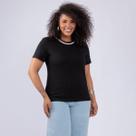 T-shirt plus size strass gola algodão fem