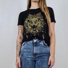 T-shirt Tigre Preta Dourado Feminino 94% Viscose E 6% Elastano Blufera Jeans 1916-2 T-shirt Tigre Preta Dourado Feminino 94% Viscose E 6% Elastano Blufera Jeans 1916-2
