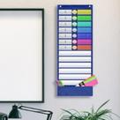 Tabela de ensino suspensa na parede com gráficos de bolso para sala de aula