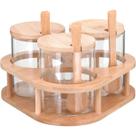 TABLE PORTA CONDIMENTO 11x20x20cm BOROSILICATO TRANSP 3PÇ COM SUPORTE