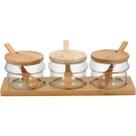TABLE PORTA CONDIMENTO 9x29x9cm BOROSILICATO TRANSP 3PÇ COM SUPORTE