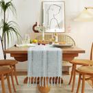 Table Runner Chassic Rustic Farmhouse Style Linho 2,7 m cinza claro