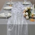 Table Runner Snowkingdom Silver White Sheer Chiffon 3m