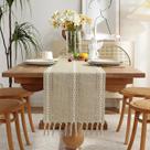 Table Runner Wracra Rustic Hemstitch Linen 150 cm com borlas