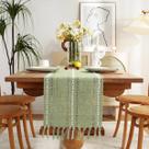 Table Runner Wracra Rustic Hemstitch Linen 150x33cm verde sálvia
