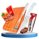 Tabua Carne Corte Madeira 50x30 Grande + Kit Garfo Faca 9pol Mor