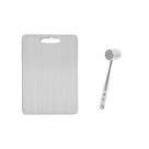 Tabua Corte Inox 29x20cm e Martelo de Carne Batedor 2un