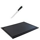 Tabua Corte polietileno Preta Canaleta 33x25 e faca cozinha Tabua Corte polietileno Preta Canaleta 33x25 e faca cozinha