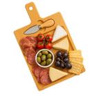 Tábua de Bambu com Faca Inox 33x19 Queijo Frios Petiscos Petisqueira 2 Peças Elegante