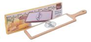 Tábua de Bambu e Cerâmica Para Servir Petiscos Queijo Pães 44x12cm.