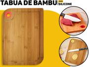 Tábua De Carne Bambu 27,8 x 19,5Cm C/ Alça De Silicone Multiuso P/ Corte De Carnes Verduras Legumes E Uso Doméstico
