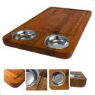 Tábua de Carne Corte Madeira Teca com 2 Potes Inox Churrasco 48x30