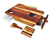 Tábua De Churrasco Baby Grill Madeira Nobre Teca com Gaveta Inox para carnes