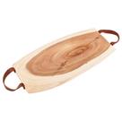 Tábua de Corte Servir Oval Retangular Madeira com Alça Couro 38cm BTC