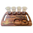 Tábua MDF Decorativa para Degustação com 04 Copos Shot Doses Tequila Cachaça 2 Divisórias